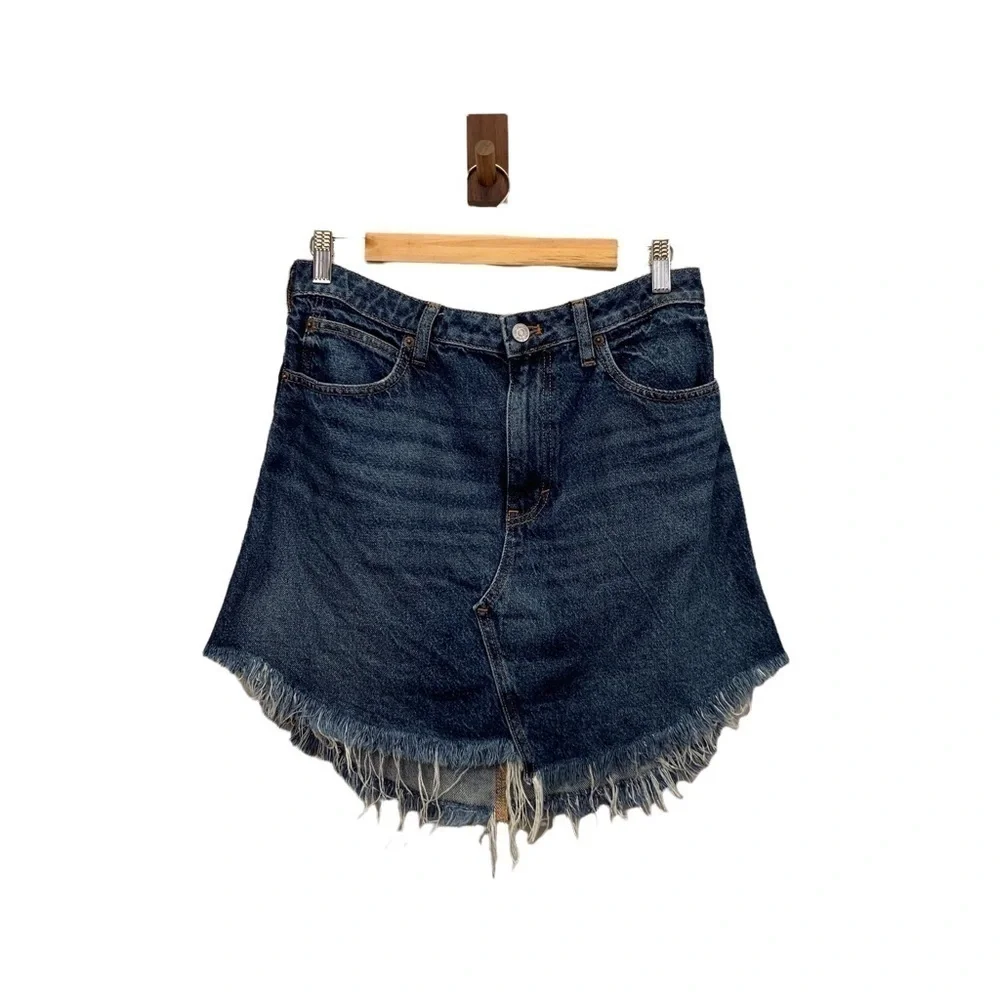 Free People Skirt Womens 30 Blue Distressed Denim Frayed Boho Hippie Y2K